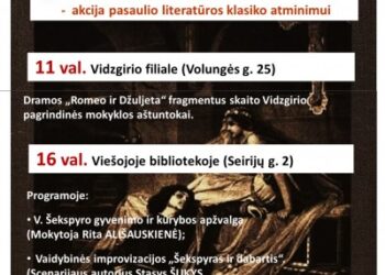 Bibliotekoje vyks renginiai Viljamui Šekspyrui atminti